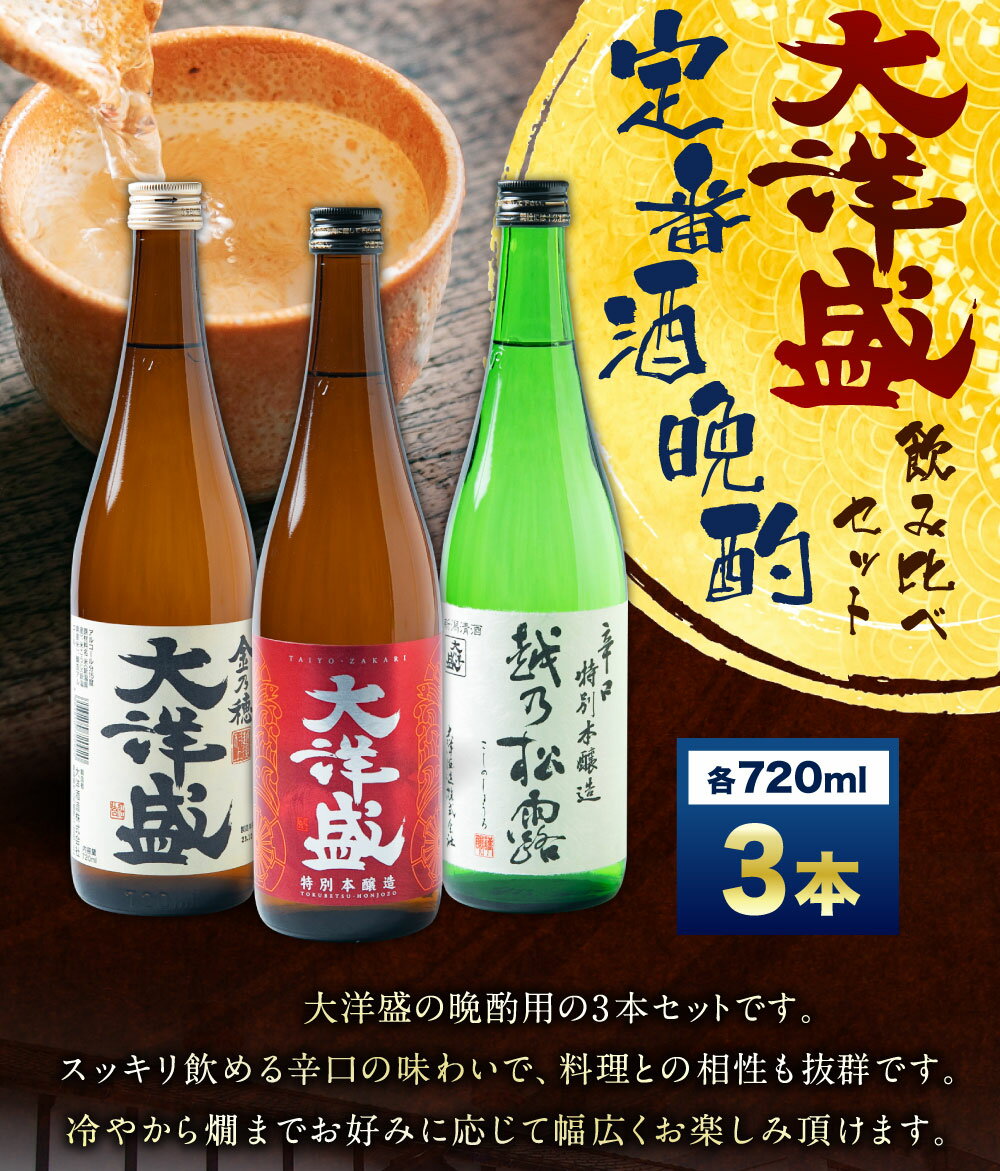 【ふるさと納税】定番酒晩酌飲み比べ セット 大洋盛 720ml×3本 日本酒 淡麗辛口 新潟県 清酒 地酒 大洋酒造 和食 冷や 熱燗 ぬる燗 越後 村上市 セットG [A4177] サムネイル2