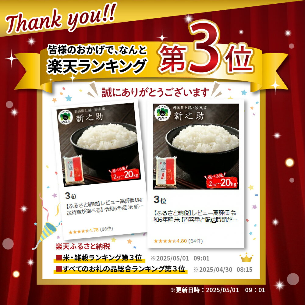 【ふるさと納税】【1週間発送 受付中】高評価 令和7年産 新之助 選べる 2kg / 5kg / 10kg / 20kg / 単品 1回 定期便 2回 / 3回 / 6回 配送時期が選べる 回数が選べる 2か月 3か月 6か月 新潟県 妙高 しんのすけ 米 白米 精米 お米 ごはん ライス 弁当 小分け 大容量 - 画像2
