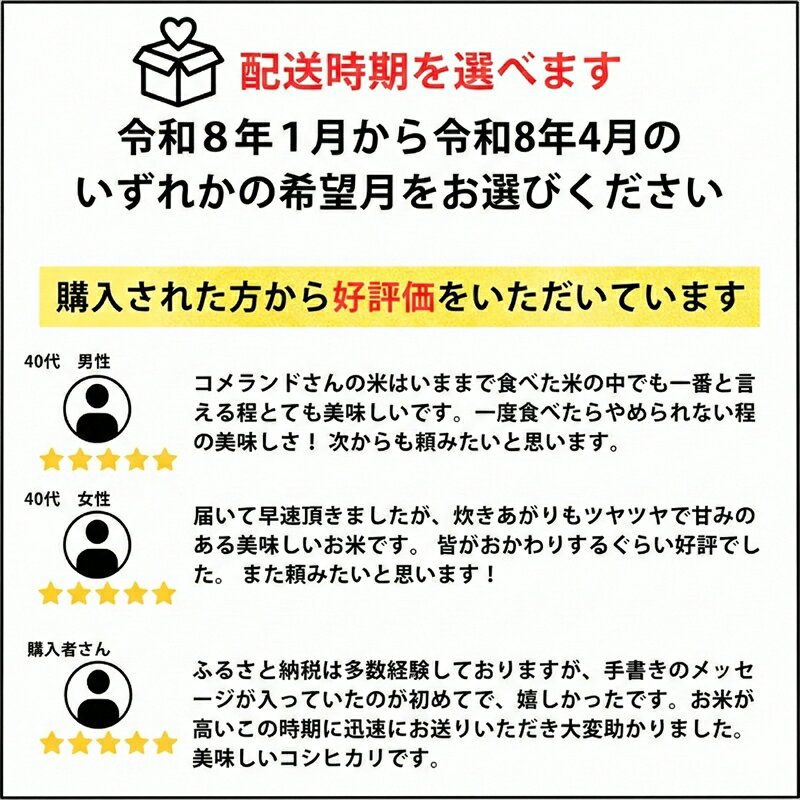 【ふるさと納税】高評価★4.90 令和7年産 上越市産 コシヒカリ 5kg 5キロ 配送時期を選べる 精米 新潟県 上越市 板倉区 コメランド こしひかり 限定 おすすめ 米 コメ - 画像3