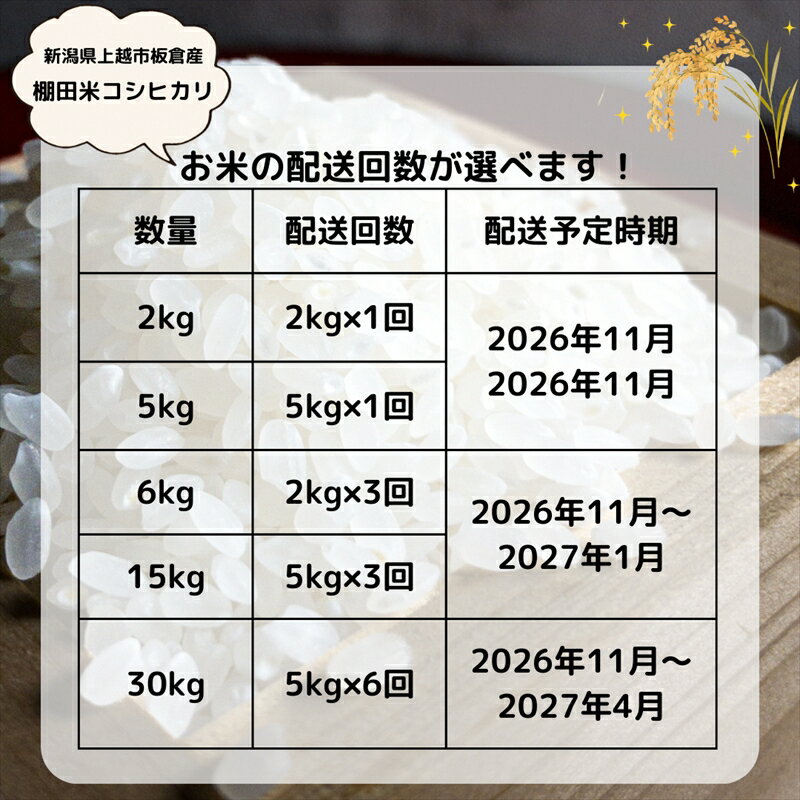【ふるさと納税】【農業体験参加可能】 令和8年産 先行予約 新米 上越市 板倉区 棚田米 コシヒカリ 2kg 2キロ 5kg 5キロ 15kg 15キロ 30kg 30キロ 精米 定期便 新潟県産 米 お取り寄せ ブランド米　お届け：令和8年産：2026年11月上旬より順次発送いたします。 - 画像3