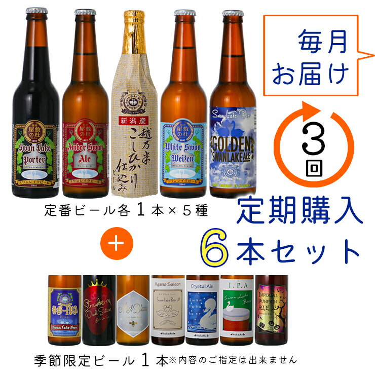 【ふるさと納税】 ビール スワンレイクビール 3回定期便 世界一金賞受賞入り＆季節限定ビール入り飲み比べ6本セット 阿賀野市 新潟県 阿賀野 クラフト 飲み比べ クラフトビール 地ビール ビール お酒 酒 詰め合わせ 故郷納税 サムネイル2