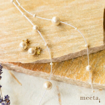 【ふるさと納税】淡水パールとコットンパールのビーズ・ケプラーネックレスセット(白銀・チタンピアス)【配送不可地域：沖縄県】【1479519】 サムネイル3