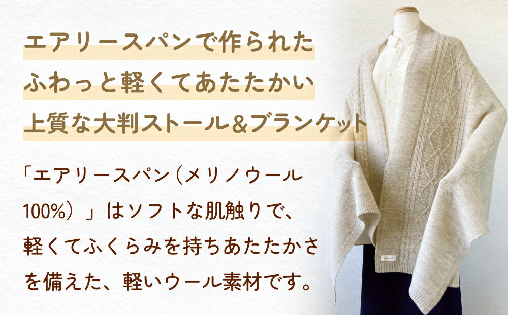 【ふるさと納税】エアリースパン（メリノウール100%）アラン柄大判ニットストール（ブランケットにも）　 富山県 氷見市 ニット ストール 大きい ウール サムネイル2