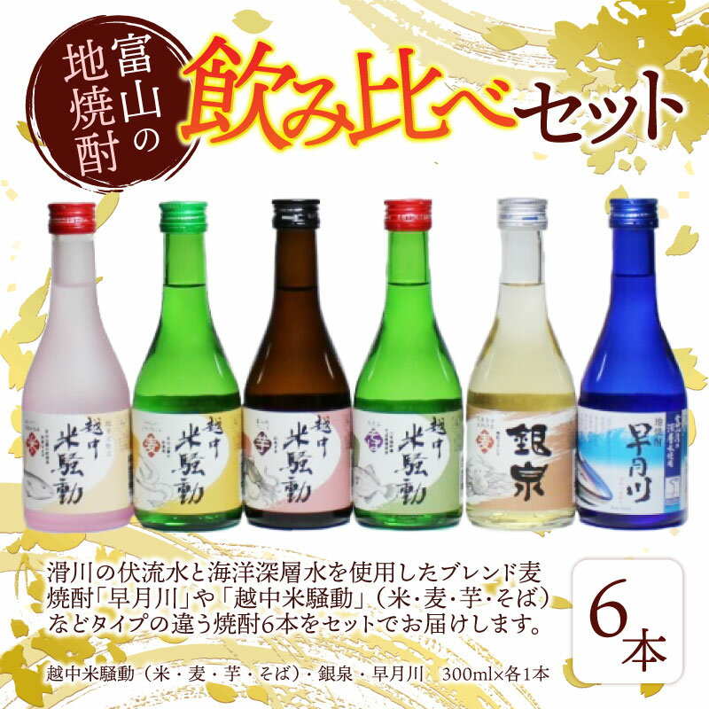 【ふるさと納税】焼酎6種飲み比べセット / お歳暮 年末年始 冬ギフト 焼酎 麦 米 芋 そば 飲みやすい 300ml 2合 6本 富山 滑川市 ロック 水割り お湯割り ストレート プレゼント ギフト サムネイル2