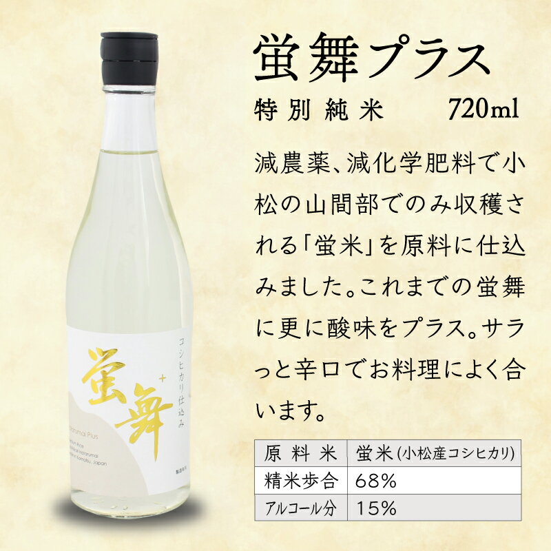 【ふるさと納税】蛍舞プラス [特別純米]（720ml×6本）セット 詰合せ 詰め合わせ 日本酒 地酒 受賞酒 蛍米 コシヒカリ 純米酒 辛口 すっきり お中元 お歳暮 ギフト 小松市 石川県 033010【東酒造】 サムネイル2