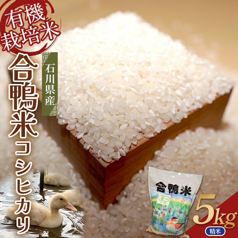令和7年産 新米 有機栽培米コシヒカリ 石川県加賀市産（合鴨米）精米5kg お米 合鴨 コメ 米 ごはん 有機栽培 有機JAS認証 グルメ 食品 復興 震災 コロナ 能登半島地震復興支援 北陸新幹線 F6P-2992