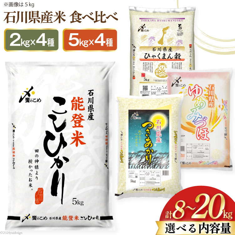 【期間限定発送】米 令和7年 石川県産米 4種食べ比べ 2kg / 5kg ×4種 こしひかり ゆめみづほ ひゃくまん穀 つきあかり [中橋商事 石川県 宝達志水町 38601100] 米 コシヒカリ ◎