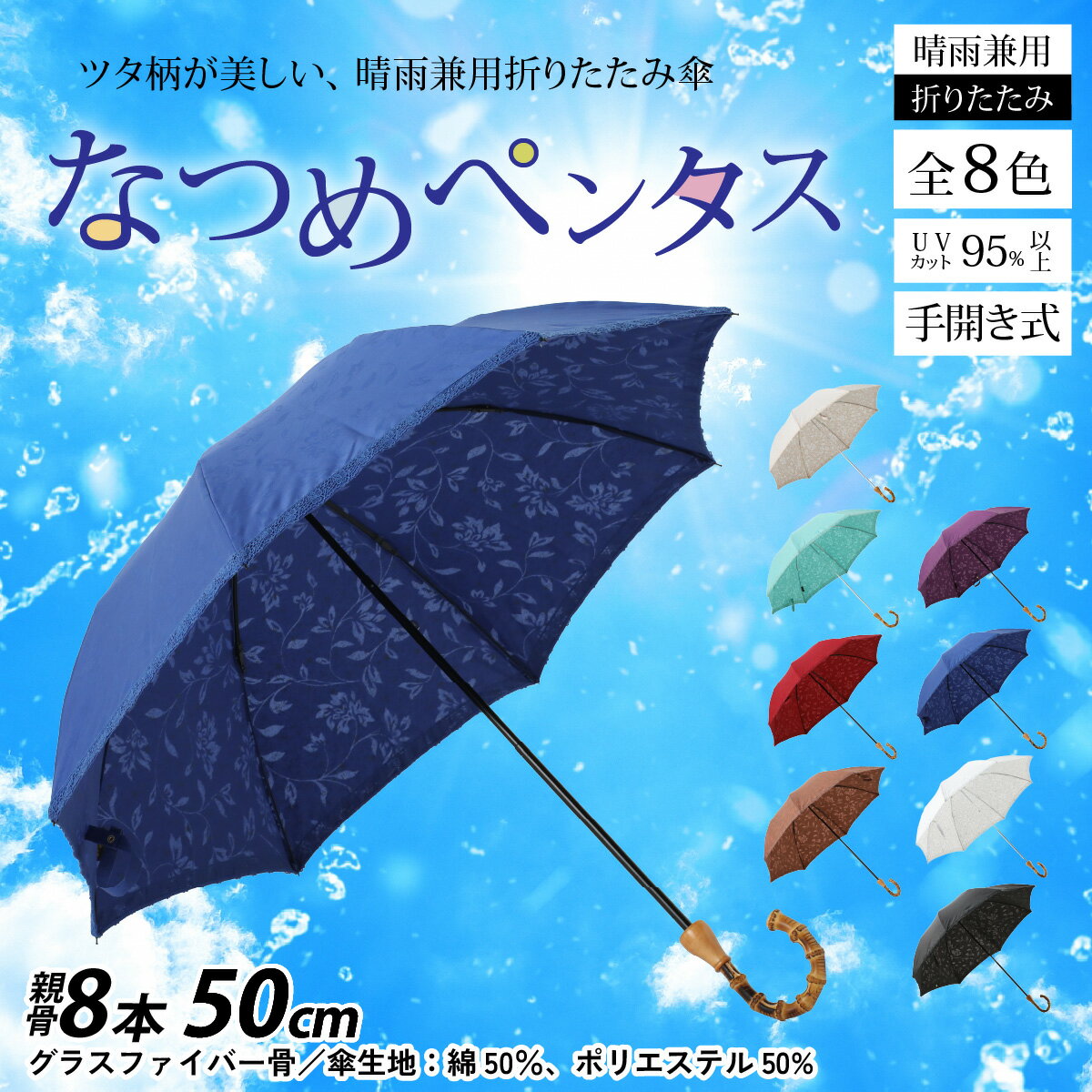 【ふるさと納税】なつめペンタス　晴雨兼用折りたたみ傘　カラー8色 [J-035007] / 日傘 UV 紫外線 雨具 傘 雨傘 長傘 技術 職人 伝統 結婚式 レディース デザイン メンテナンス 熱中症対策 日焼け対策 国産 夏 送料無料 サムネイル2