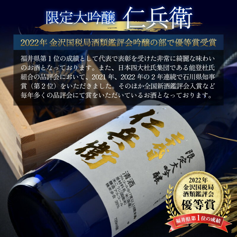 【ふるさと納税】奥越前大野 日本酒 清酒『一乃谷』限定大吟醸 仁兵衛・大吟醸原酒 薫 飲み比べ 1.8L × 2本【日本酒・お酒・大吟醸】 [E-046002] サムネイル3
