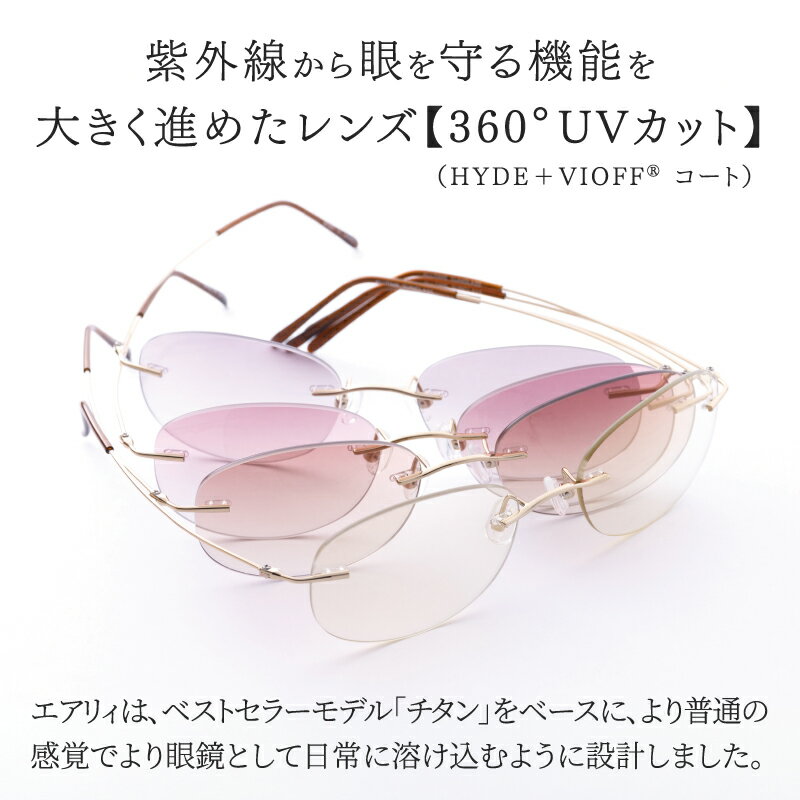 【ふるさと納税】【選べるカラー】エアリィ（男女兼用）かけてる事を忘れる驚異の軽さ 11g[E-00102] /サングラス 眼鏡 めがね メガネ オールタイムサングラス® 紫外線カット チタン製 レンズ 軽量 福井県鯖江市 サムネイル2