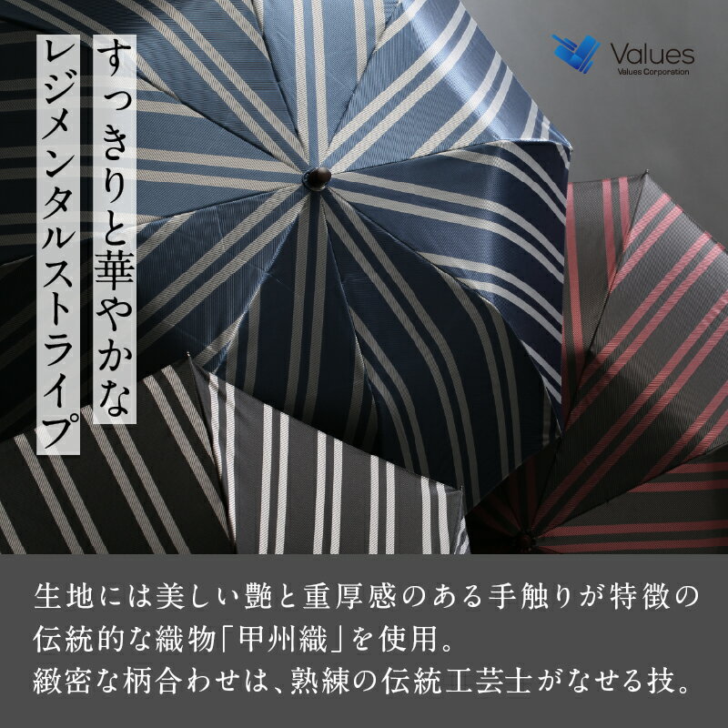 【ふるさと納税】【選べる4カラー】漆宵傘（しつよいかさ） ブラック / サックス / ワイン / ネイビー [N-18201] / 越前漆塗 東京洋傘 甲州織 和傘 折り畳み傘 晴雨兼用 UVカット ストライプ柄 綾織り 伝統工芸 プレゼント ギフト 日本製 福井県鯖江市 サムネイル3