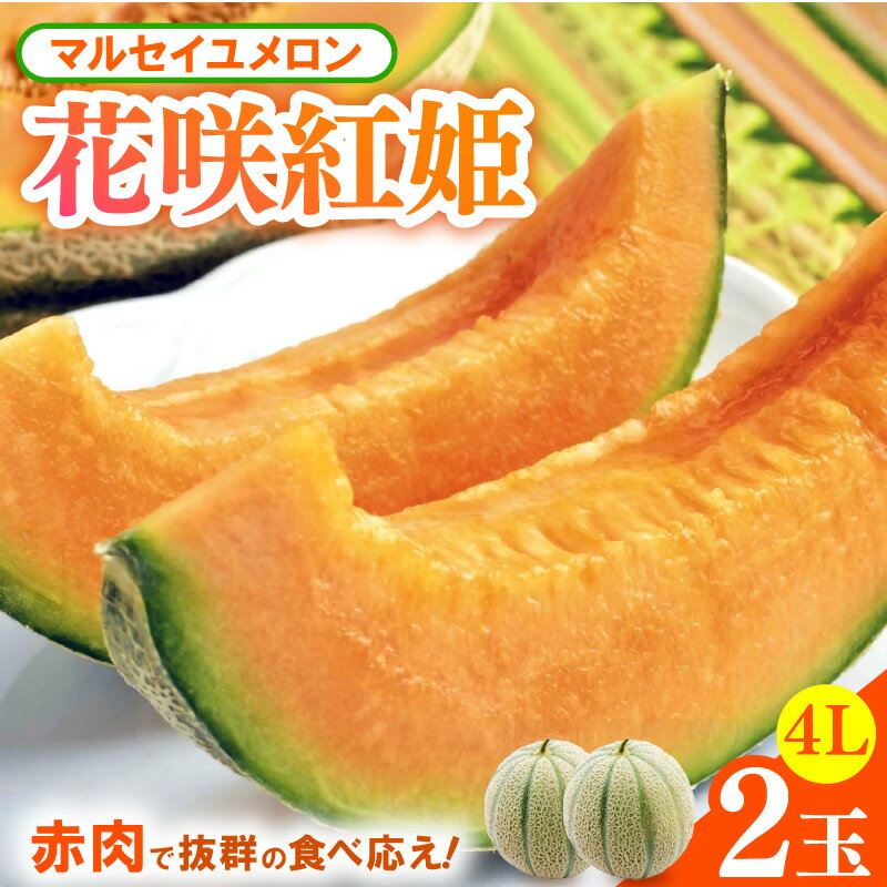 【先行予約】マルセイユメロン 2玉入 4Lサイズ ※2026年6月中旬より順次発送 ／ メロン フルーツ 果物 赤肉 花咲紅姫 贈答用 プレゼント 贈り物 国産 期間限定 産地直送 人気