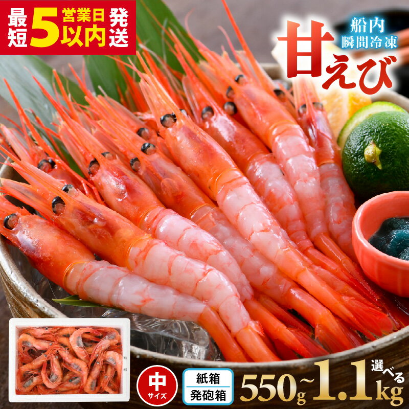 【総合1位・高評価★4.75】甘えび (中サイズ) 約550g〜1.1kg 1箱：約40尾前後 天然・鮮度抜群！【選べる内容量】 【簡易包装抗菌紙箱・発泡箱】 直送船内瞬間冷凍 海の上で食べる味【甘エビ 海老 えび エビ 冷凍 あまえび 甘海老 刺身 産地直送 国産 人気】