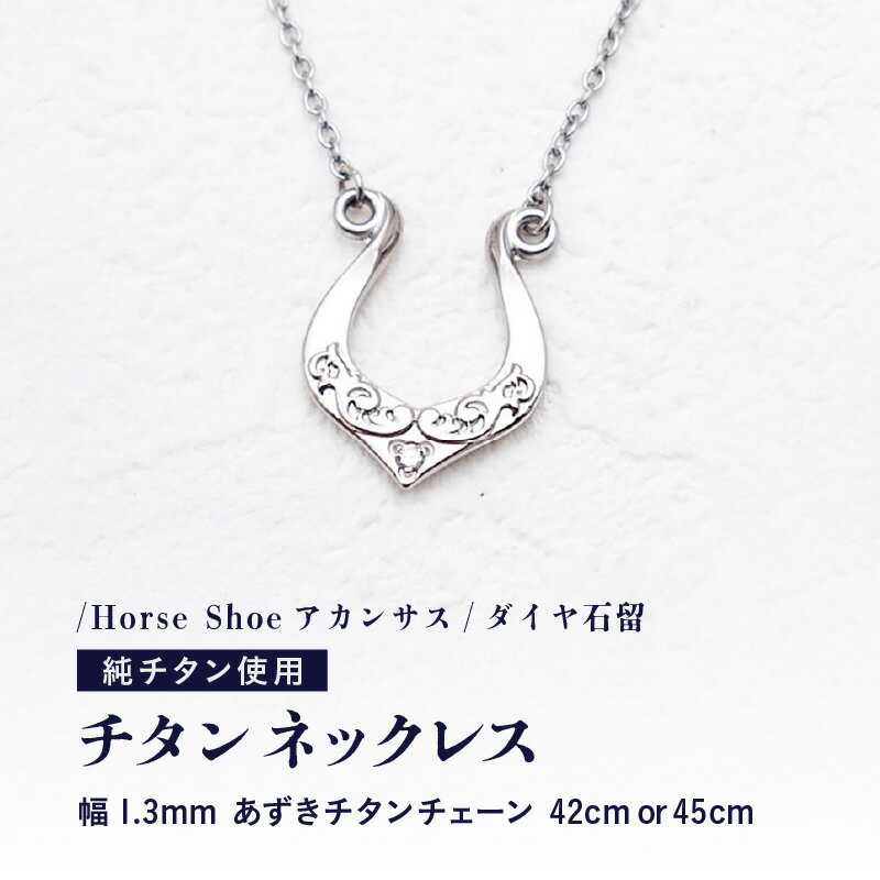 【ふるさと納税】天然 ダイヤ 0.014ct チタンネックレス/Horse Shoeアカンサス/ダイヤ石留 【チェーンの長さ：42cm or 45cm】 幅1.3mmあずきチタンチェーン チタン製 日本製 【ネックレス チタンチェーン ダイヤモンド オールチタン 純チタン アクセサリー おしゃれ 軽量】 サムネイル2