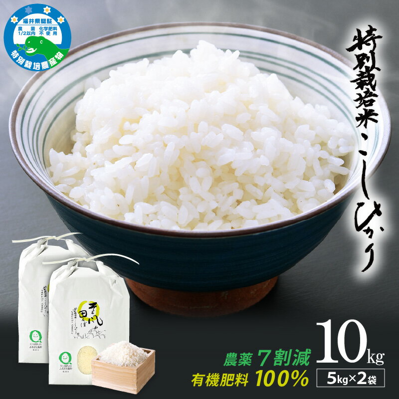 令和7年産 特別栽培米 コシヒカリ 10kg 福井県産米（有機肥料100% 農薬7割減）「そよ風田んぼ」【令和7年産 人気品種 田んぼの天使】 [e10-b005]