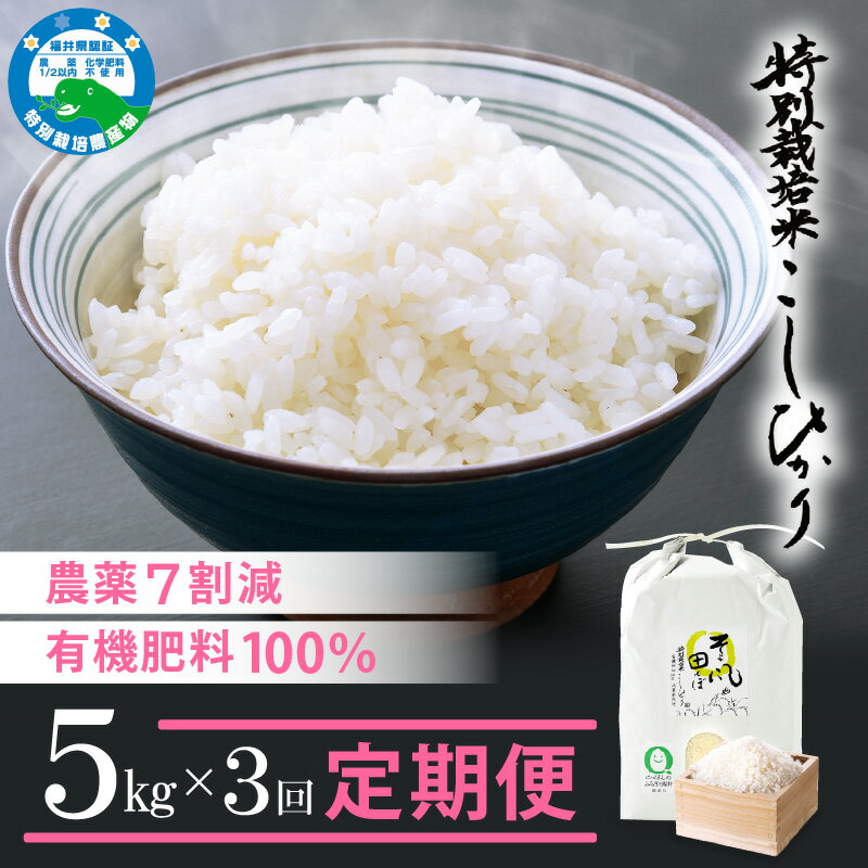 【ふるさと納税】 令和7年産 米 定期便 ≪3ヶ月連続お届け≫ 特別栽培米 コシヒカリ 5kg × 3回 福井県産米（有機肥料100% 農薬7割減）「そよ風田んぼ」【人気品種 こしひかり 計15キロ 田んぼの天使 】 [e10-d003] - 画像2