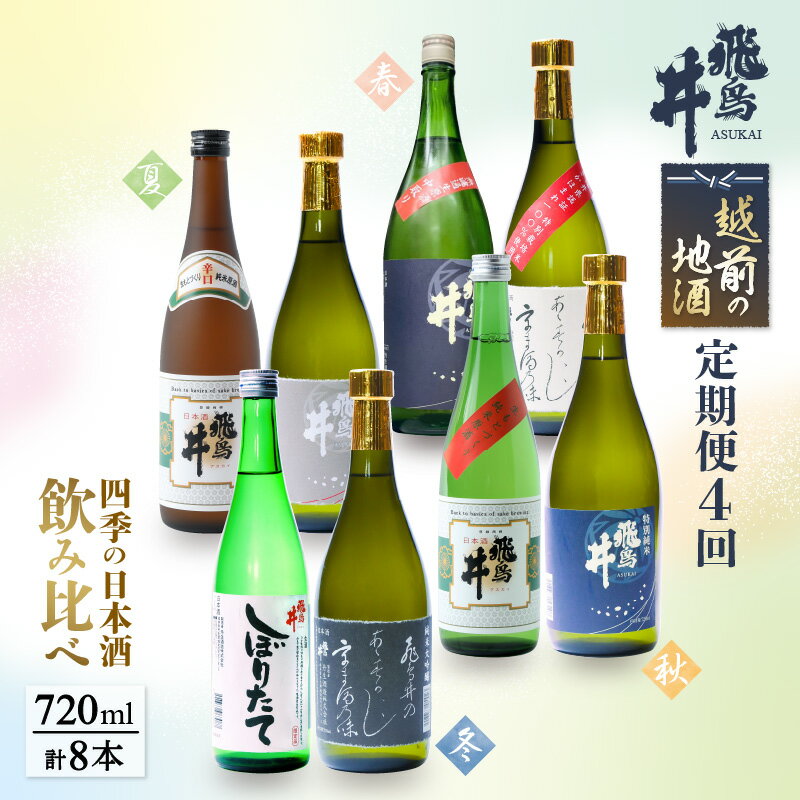 【ふるさと納税】定期便 ≪計4回お届け≫お楽しみ 越前の地酒 四季の日本酒飲み比べ 蔵元よりお届け 計720ml × 8本 江戸時代より創業 飛鳥井（あすかい）のお酒 [e19-e002] サムネイル2