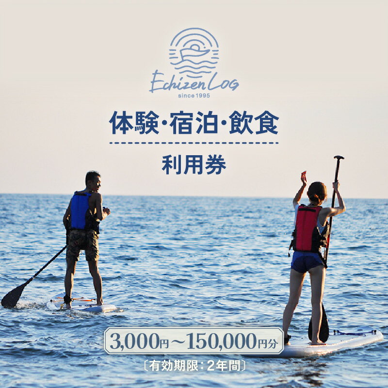 利用券 3,000円分〜 越前海岸国定公園 『海辺の小さな手作りリゾート ECHIZEN LOG（えちぜんログ）』絶景日本海！越前の海を楽しむ マリンアクティビティ 体験・宿泊・飲食 福井県 越前町【2年間 有効期限 ダイビング マリン カヤック サップ RV 券 海の幸】
