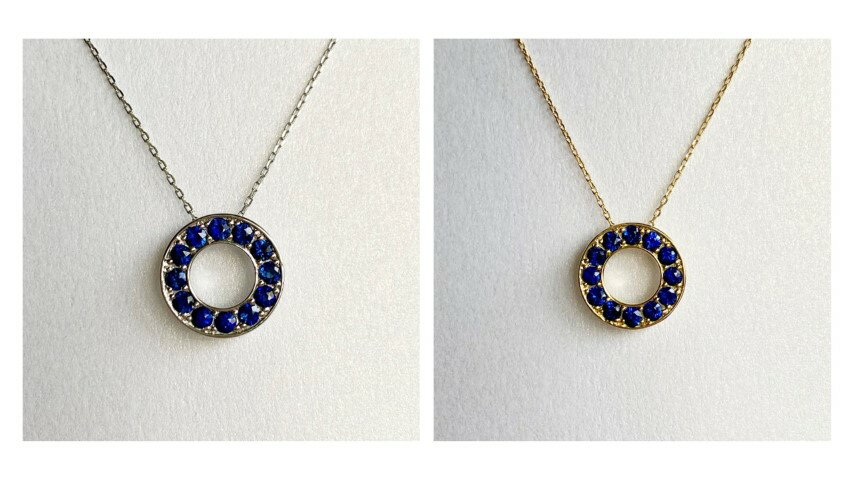 【ふるさと納税】＜ 甲府ジュエリー ＞ ネックレス ペンダント ジュエリー レディース アクセサリー サファイヤ 計0.40ctアップ 選べる地金 プラチナ イエローゴールド PT900 PT850 18金 K18 サークル ギフト プレゼント ジュエリーケース付 鑑別書付 保証書付 k001-732 サムネイル2