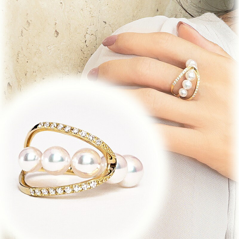 【ふるさと納税】＜ 甲府ジュエリー ＞ リング ダイヤモンド アコヤ 真珠 指輪 ジュエリー レディース アクセサリー パール K18 イエローゴールド ゴージャス 0.16カラット ギフト プレゼント ラッピング ケース付 鑑別書付 保証書付 k001-523 サムネイル2