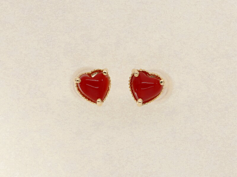 【ふるさと納税】＜ 甲府ジュエリー ＞ ピアス ジュエリー レディース アクセサリー K10 イエローゴールド ハート シンプル 血赤珊瑚 ギフト プレゼント ジュエリーケース付 鑑別書付 保証書付 k076-065 サムネイル2