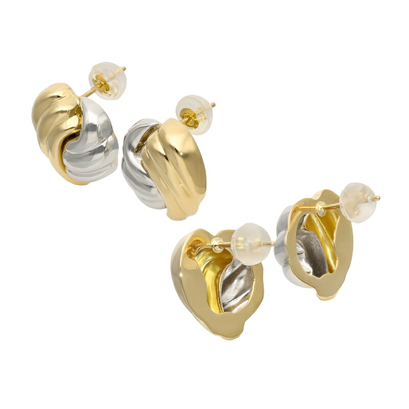【ふるさと納税】＜ 甲府ジュエリー ＞ ピアス ジュエリー レディース アクセサリー K18 イエローゴールド プラチナ コンビ デザイン スタッド カジュアル フォーマル ギフト プレゼント ジュエリーケース付 保証書付 k094-197 サムネイル3
