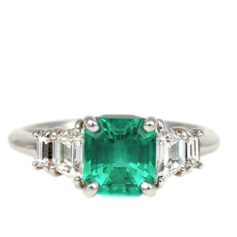 ＜ 甲府ジュエリー ＞ リング 指輪 ジュエリー レディース アクセサリー エメラルド 1.32ct オクタゴンカット 希少 ダイヤモンド 0.59ct バケットカット ギフト プレゼント ラッピング 誕生日 ジュエリーケース付 鑑別書付 保証書付 k098-351