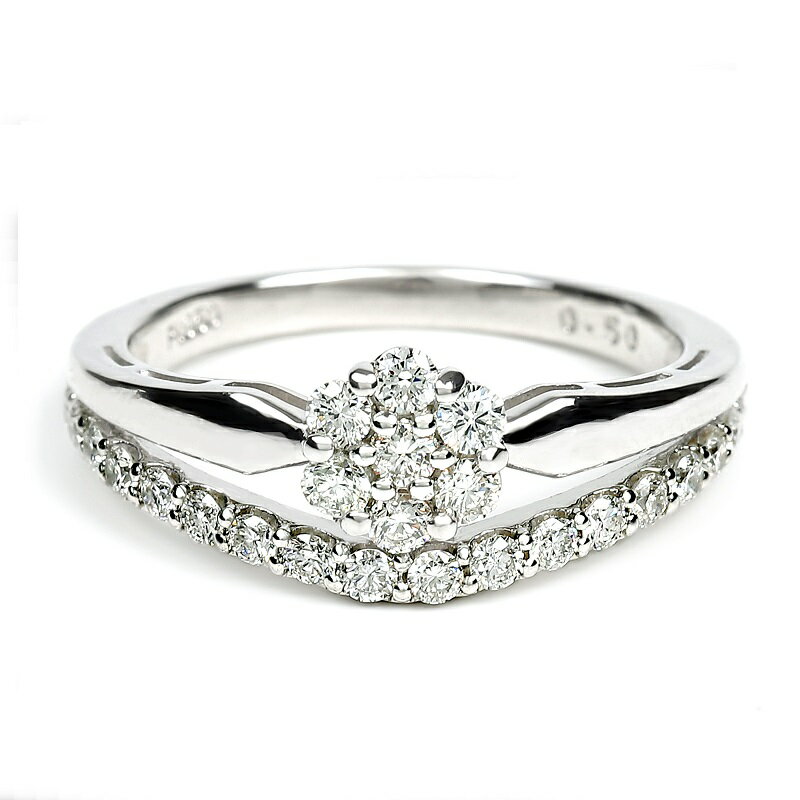 【ふるさと納税】＜ 甲府ジュエリー ＞ リング ダイヤモンド 指輪 ジュエリー アクセサリー レディース 計0.50カラット プラチナ フラワー V字 ギフト プレゼント 誕生日 ジュエリーケース付 鑑別書付 保証書付 k098-232 サムネイル2