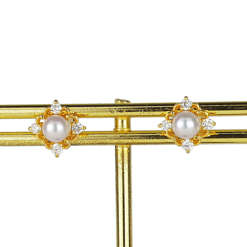【ふるさと納税】＜ 甲府ジュエリー ＞ ピアス ダイヤモンド ジュエリー アクセサリー レディース 0.12ct アコヤ真珠 K18 イエローゴールド シンプル パール 上品 普段使い ギフト プレゼント ジュエリーケース付 鑑別書付 保証書付 k120-069 サムネイル2