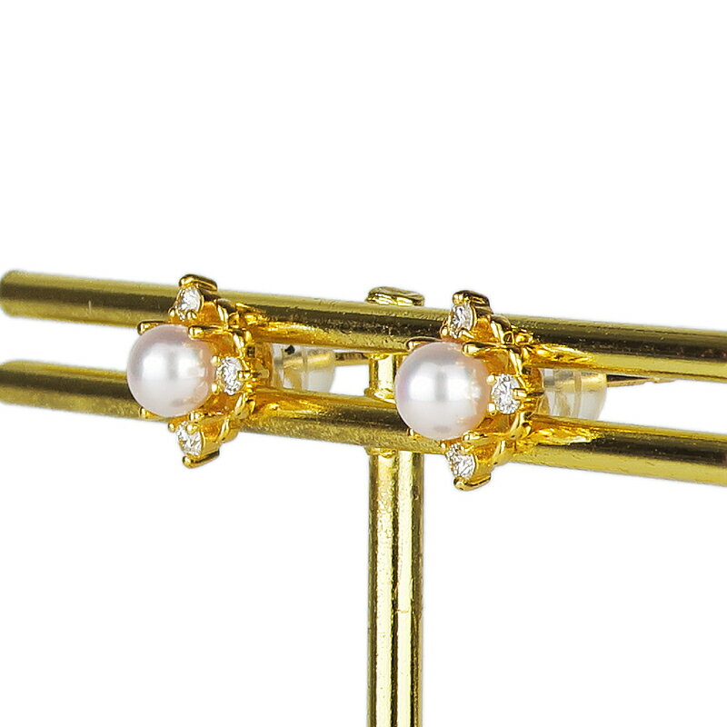 【ふるさと納税】＜ 甲府ジュエリー ＞ ピアス ダイヤモンド ジュエリー アクセサリー レディース 0.12ct アコヤ真珠 K18 イエローゴールド シンプル パール 上品 普段使い ギフト プレゼント ジュエリーケース付 鑑別書付 保証書付 k120-069 サムネイル3