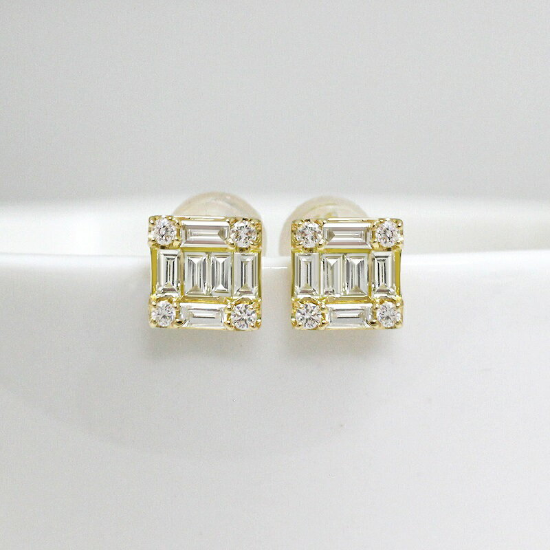 【ふるさと納税】＜ 甲府ジュエリー ＞ ピアス ジュエリー レディース アクセサリー k18 YG イエローゴールド 天然 ダイヤモンド 0.40ct バゲットカット スクエア型 誕生日 結婚記念日 プレゼント ギフト 鑑別書付 保証書付 k109-048 サムネイル2