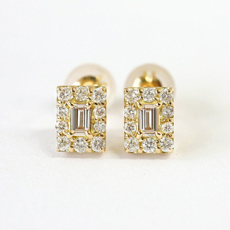 【ふるさと納税】＜ 甲府ジュエリー ＞ ピアス ジュエリー レディース アクセサリー k18 YG イエローゴールド 天然 ダイヤモンド 0.30ct バゲットカット シンプル 誕生日 結婚記念日 プレゼント ギフト 鑑別書付 保証書付 k109-049 サムネイル2