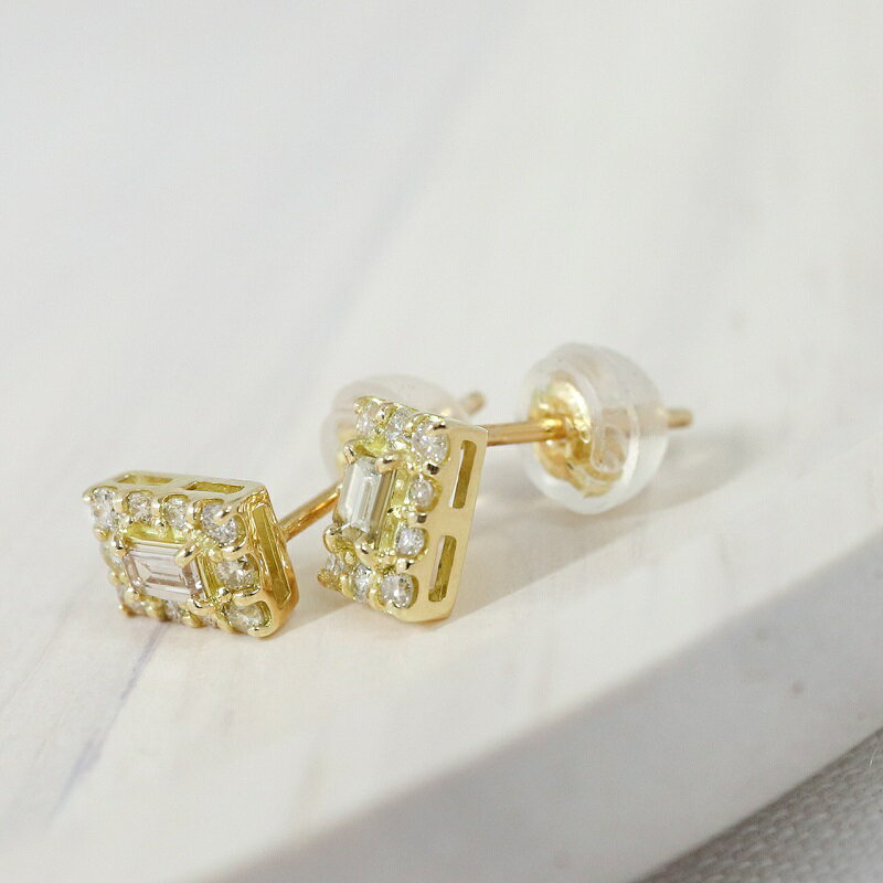【ふるさと納税】＜ 甲府ジュエリー ＞ ピアス ジュエリー レディース アクセサリー k18 YG イエローゴールド 天然 ダイヤモンド 0.30ct バゲットカット シンプル 誕生日 結婚記念日 プレゼント ギフト 鑑別書付 保証書付 k109-049 サムネイル3