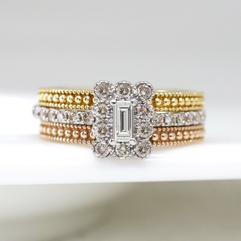 【ふるさと納税】＜ 甲府ジュエリー ＞ リング 指輪 ジュエリー レディース アクセサリー ダイヤモンド 0.4ct 3本セット K18 イエローゴールド ピンクゴールド PT900 プラチナ 重ねづけ バゲットカット ギフト プレゼント ジュエリーケース付 鑑別書付 保証書付 k109-092 サムネイル2