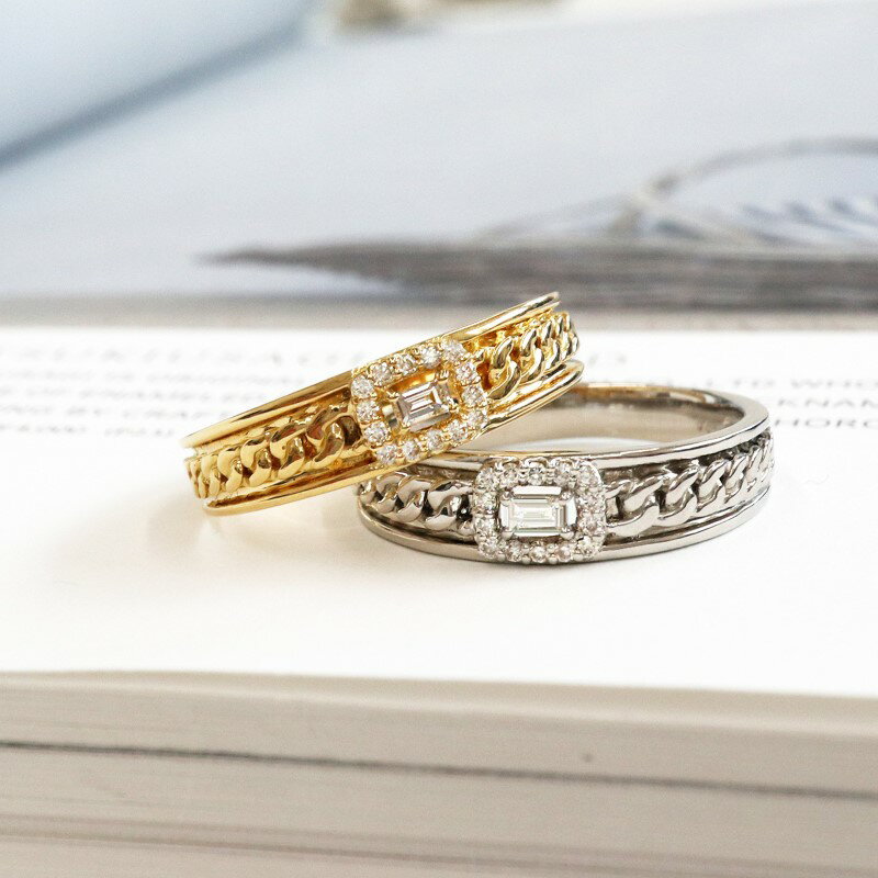 【ふるさと納税】 リング 指輪 ジュエリー レディース アクセサリー ダイヤモンド 0.1ct 選べる地金 K18 イエローゴールド PT900 プラチナ バゲットカット 喜平チェーン シンプル メンズライク 普段使い ギフト プレゼント ジュエリーケース付 鑑別書付 保証書付 k109-095 サムネイル2
