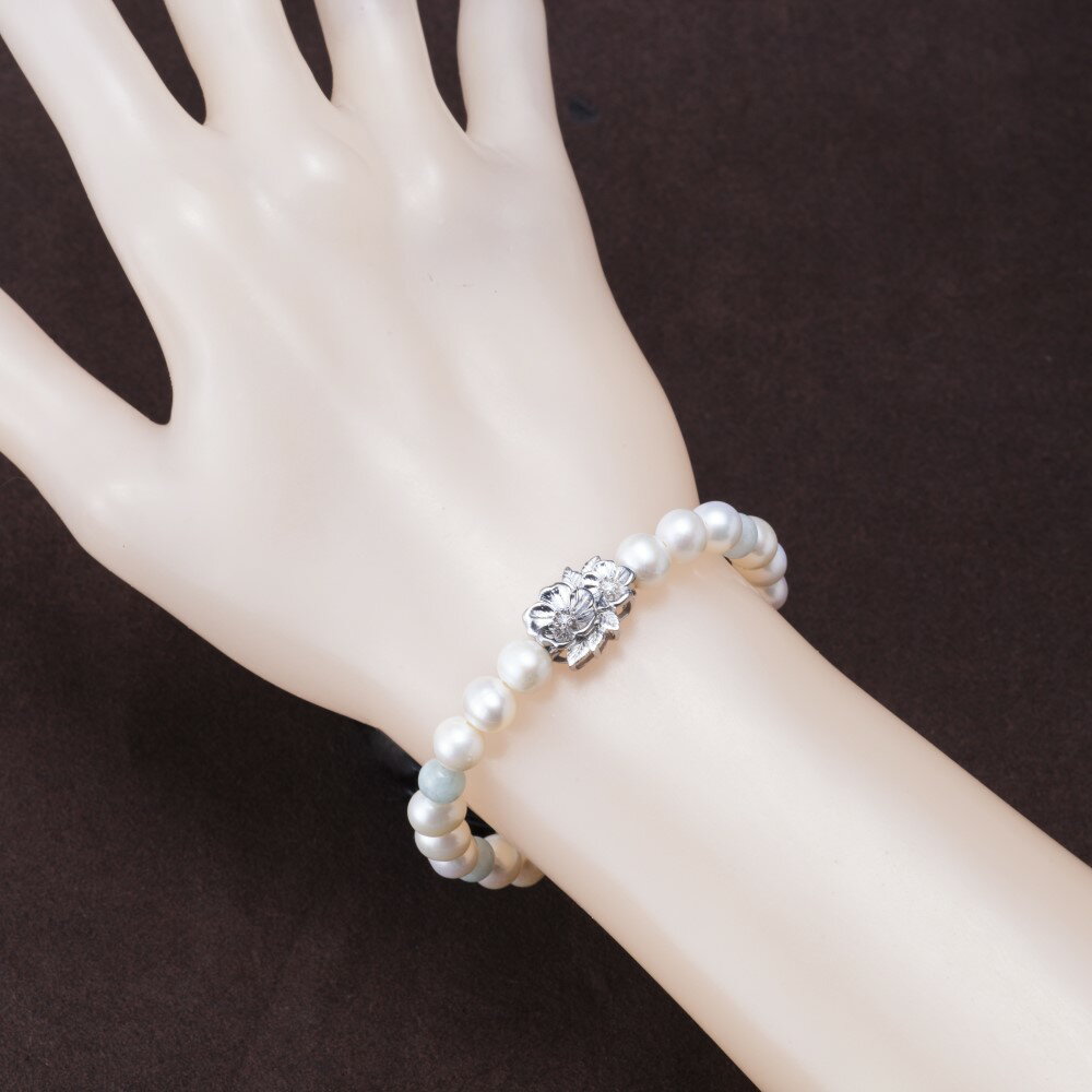 【ふるさと納税】淡水真珠 ダイヤモンド ダイヤ 翡翠 ブレスレット 淡水パール パール 保証書付 k126-024 送料無料 - 画像3