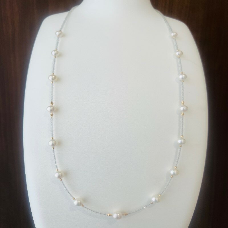 【ふるさと納税】＜ 甲府ジュエリー ＞ ネックレス ペンダント ジュエリー レディース アクセサリー アコヤ真珠 7mm〜6.5mm ホワイトトパーズ K18 ミラーボール ステーションタイプ ロングネックレス フォーマル ギフト プレゼント 鑑別書付 保証書付 箱ケース付 k198-030 サムネイル2