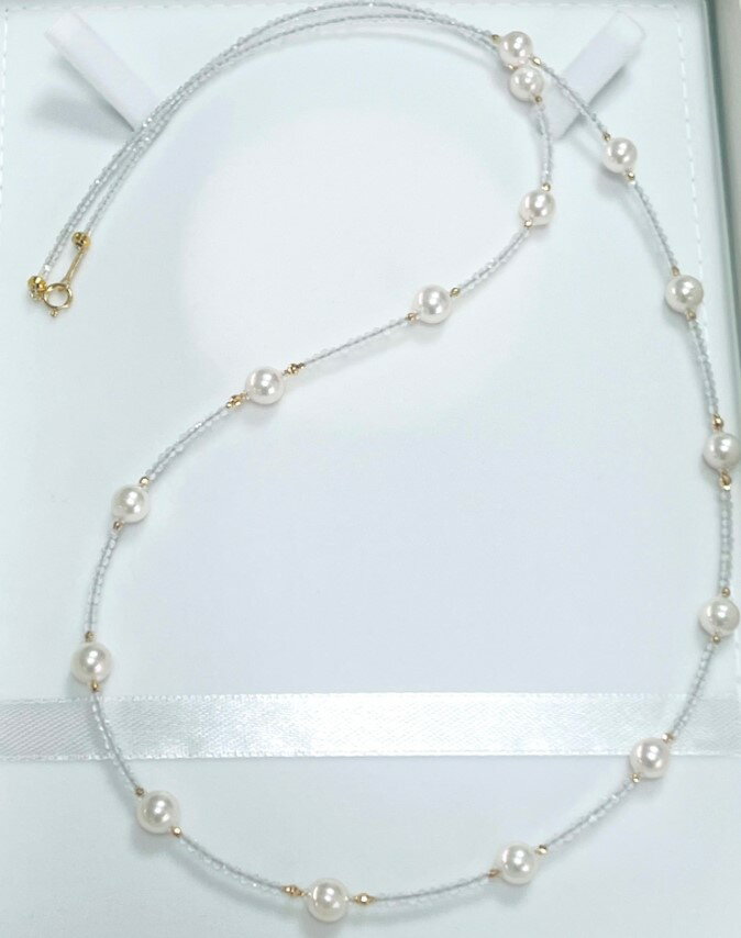 【ふるさと納税】＜ 甲府ジュエリー ＞ ネックレス ペンダント ジュエリー レディース アクセサリー アコヤ真珠 7mm〜6.5mm ホワイトトパーズ K18 ミラーボール ステーションタイプ ロングネックレス フォーマル ギフト プレゼント 鑑別書付 保証書付 箱ケース付 k198-030 サムネイル3
