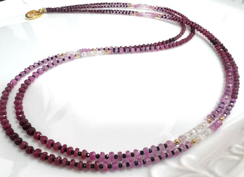 【ふるさと納税】＜ 甲府ジュエリー ＞ ネックレス ペンダント ジュエリー レディース アクセサリー ルビー ブラックスピネル シルバークラスプ K18 ミラーボール 2連 ロングネックレス グラデーション 華やか 上品 ギフト プレゼント 鑑別書付 保証書付 箱ケース付 k198-032 サムネイル2