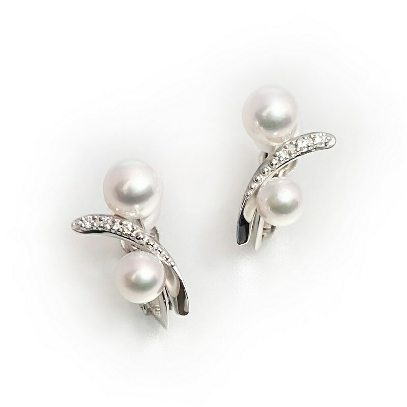 【ふるさと納税】＜ 甲府ジュエリー ＞ イヤリング ジュエリー レディース アクセサリー ダイヤモンド 真珠 アコヤ真珠 天然ダイヤモンド 0.04ct K18 ホワイトゴールド 18金 WG シンプル フォーマル ギフト プレゼント ジュエリーケース付 鑑別書付 保証書付 k216-070 サムネイル2