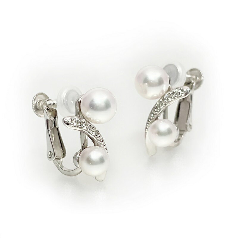 【ふるさと納税】＜ 甲府ジュエリー ＞ イヤリング ジュエリー レディース アクセサリー ダイヤモンド 真珠 アコヤ真珠 天然ダイヤモンド 0.04ct K18 ホワイトゴールド 18金 WG シンプル フォーマル ギフト プレゼント ジュエリーケース付 鑑別書付 保証書付 k216-070 サムネイル3