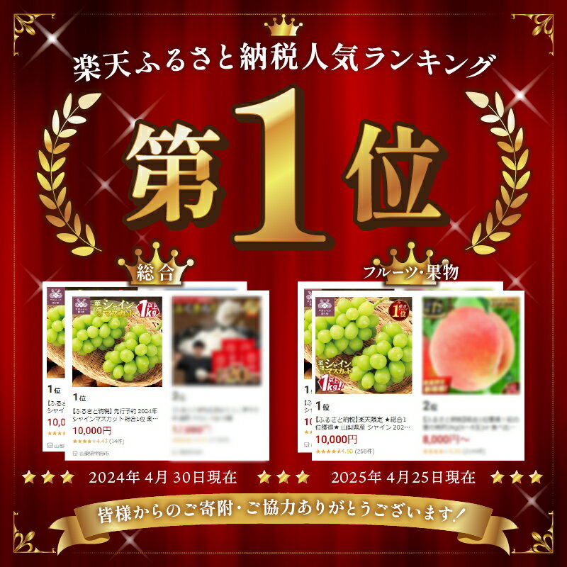 【ふるさと納税】 2026年 先行予約 ☆総合ランキング1位★ 山梨 県産 【★高評価★】シャイン 10000円 ぶどう シャインマスカット 令和8年 フルーツ 王国山梨 人気 果物 2房 冷蔵 1.0kg以上 種なし 大粒 高級 甘い 【2026年8月中旬〜10月上旬頃順次発送】 k245-002 サムネイル3
