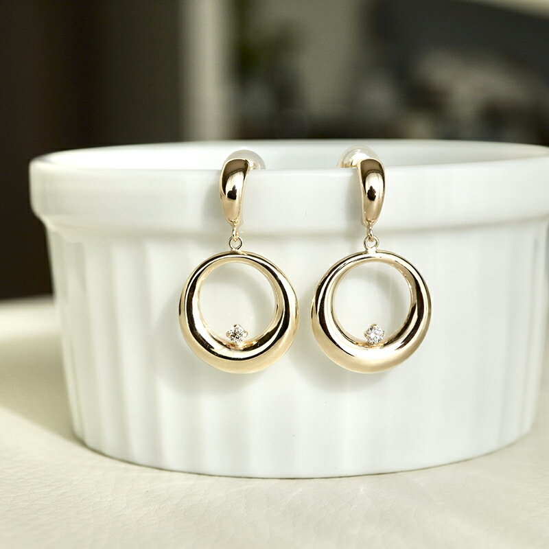 【ふるさと納税】＜ 甲府ジュエリー ＞ ピアス ジュエリー レディース アクセサリー ダイヤモンド サークル K10 イエローゴールド 天然 ギフト プレゼント ジュエリーケース付 保証書付 k247-019 サムネイル2