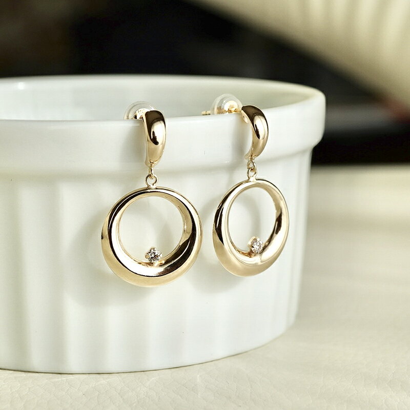 【ふるさと納税】＜ 甲府ジュエリー ＞ ピアス ジュエリー レディース アクセサリー ダイヤモンド サークル K10 イエローゴールド 天然 ギフト プレゼント ジュエリーケース付 保証書付 k247-019 サムネイル3