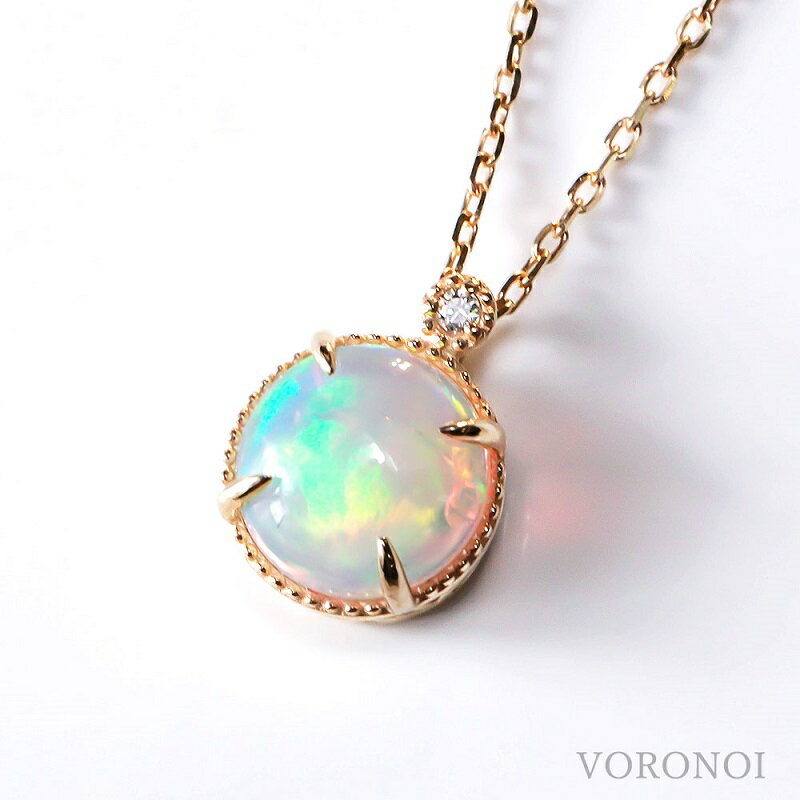 【ふるさと納税】＜ 甲府ジュエリー ＞ ネックレス ペンダント ダイヤモンド ジュエリー レディース アクセサリー 0.01ct オパール YG イエローゴールド K18 カボションカット VORONOI ギフト プレゼント ジュエリーケース付 バッグ付 保証書付 k246-007 サムネイル2