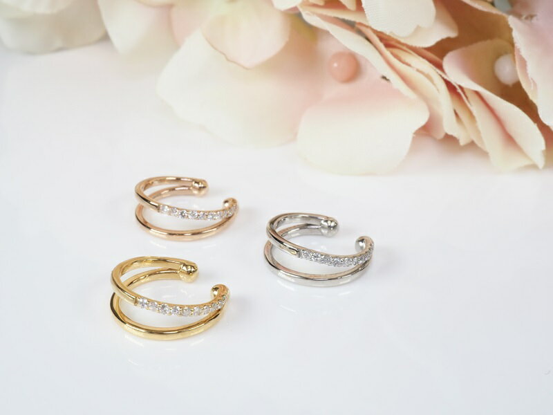 【ふるさと納税】＜ 甲府ジュエリー ＞ イヤーカフ ジュエリー レディース アクセサリー ダイヤモンド 計0.05ct 選べる地金 3種 K18 ピンクゴールド イエローゴールド プラチナ900 ダブルライン 2連デザイン ギフト プレゼント ジュエリーケース付 保証書付 k257-067 サムネイル3