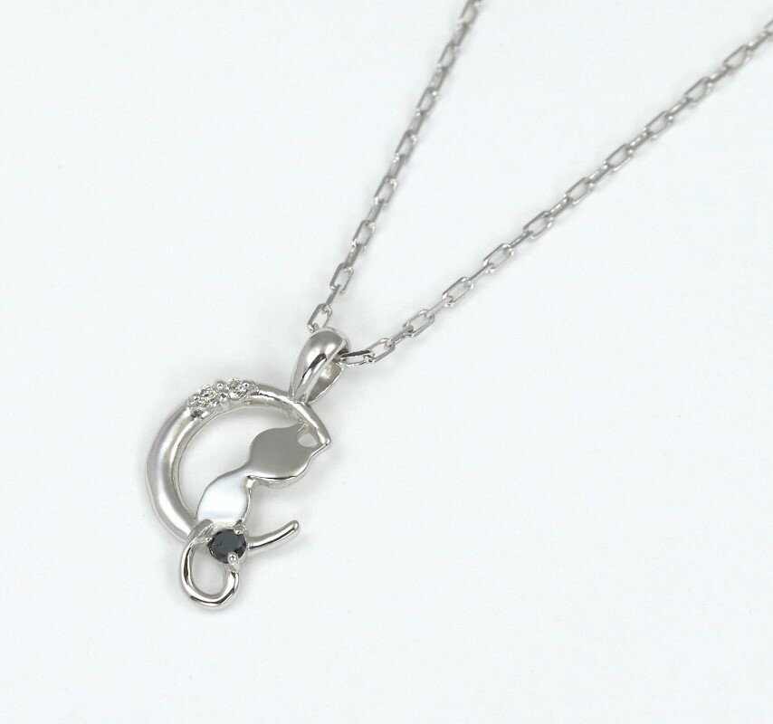 【ふるさと納税】＜ 甲府ジュエリー ＞ ペンダント ネックレス ジュエリー レディース アクセサリー ダイヤモンド 計0.02ct K18 ホワイトゴールド 小豆チェーン 猫 デザイン ギフト プレゼント ジュエリーケース付 保証書付 k256-003 サムネイル3