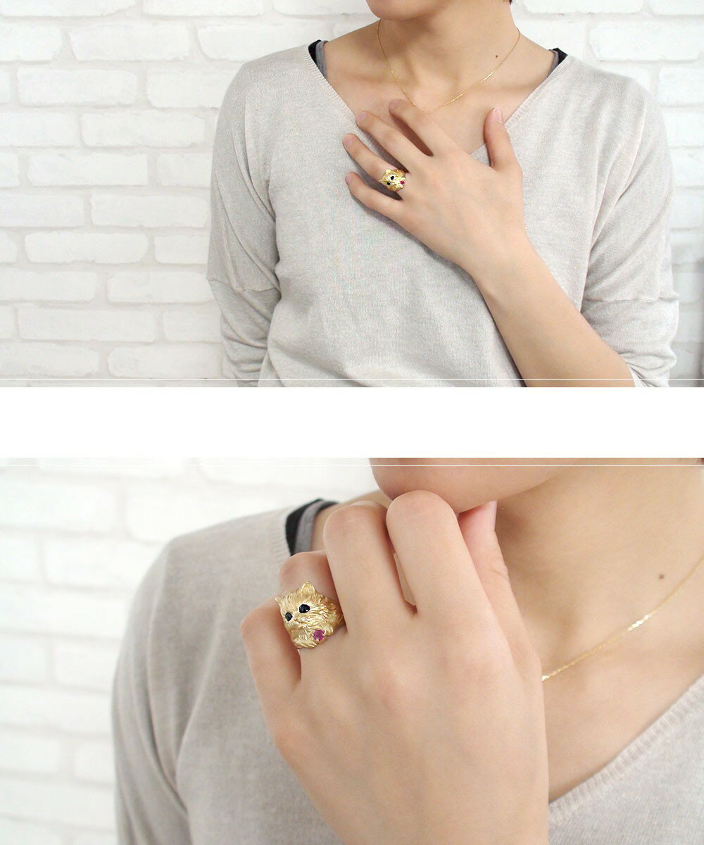 【ふるさと納税】＜ 甲府ジュエリー ＞ リング 指輪 レディース メンズ ダイヤモンド サファイア ルビー K18 イエローゴールド ネコ 猫リング ジュエリーケース付 保証書付 k286-189 サムネイル3