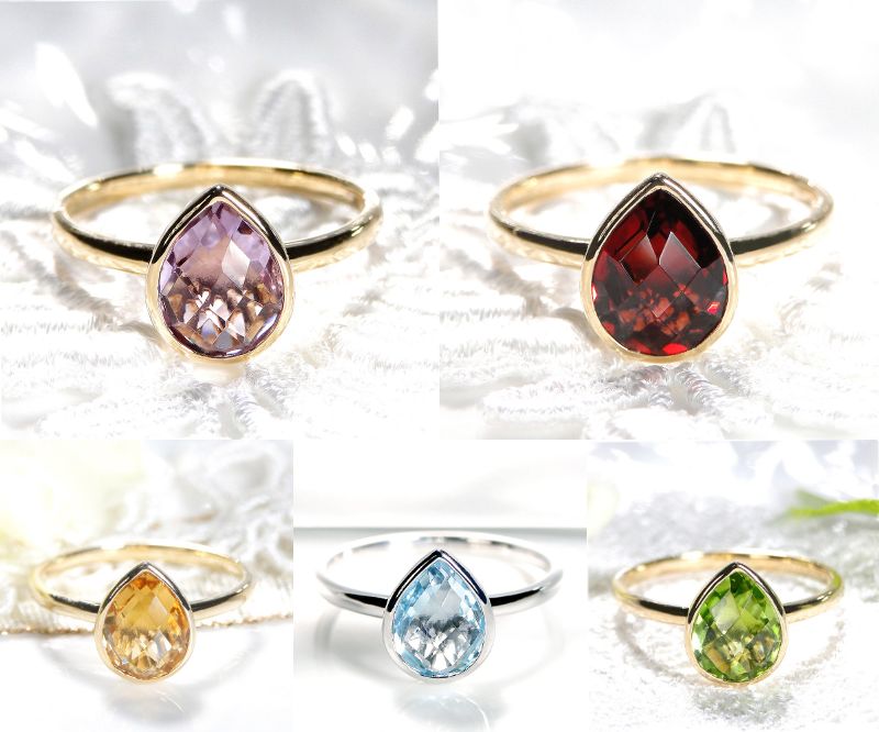 【ふるさと納税】＜ 甲府ジュエリー ＞ リング 指輪 ジュエリー レディース アクセサリー K18 YG WG 選べる 地金 宝石 アメジスト ガーネット シトリン ブルートパーズ ペリドット ティアドロップ ギフト プレゼント ジュエリーケース付 保証書付 k298-001 サムネイル2