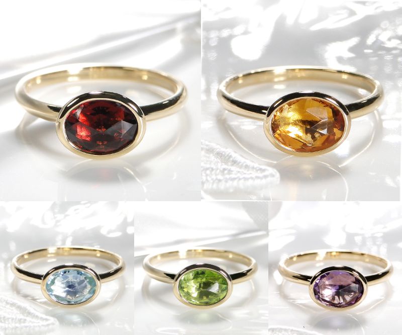 【ふるさと納税】＜ 甲府ジュエリー ＞ リング 指輪 ジュエリー レディース アクセサリー K18 YG 選べる 宝石 ガーネット シトリン ブルートパーズ ペリドット アメジスト パワーストーン オーバル 重ねづけ ギフト プレゼント ジュエリーケース付 保証書付 k298-007 サムネイル2